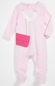 Sara Kety Girls' Pearls & Purse Footie Pink